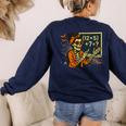 67 Teacher Halloween Skeleton Six Seven Meme Math Women's Sweatshirt Back Print Navy