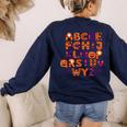 ABCs Learning Kindergarten Teacher Halloween Alphabet Women's Sweatshirt Back Print Navy ABCs Learning Kindergarten Teacher Halloween Alphabet Women's Sweatshirt Back Print Navy