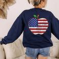 American Flag Teachers Students Apple 4th Of July Vintage Women's Sweatshirt Back Print Navy American Flag Teachers Students Apple 4th Of July Vintage Women's Sweatshirt Back Print Navy