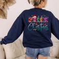 ASL Christmas Buffalo Plaid Teacher American Sign Language Women's Sweatshirt Back Print Navy ASL Christmas Buffalo Plaid Teacher American Sign Language Women's Sweatshirt Back Print Navy