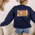 Autumn Pumpkin Thanksgiving Coffee Floral Teacher Fall Women's Sweatshirt Back Print Navy