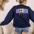 Back To School Neon Checkered Second Grade Colorful Teacher Women's Sweatshirt Back Print Navy