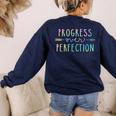 Back To School Progress Over Perfection Motivational Teacher Women's Sweatshirt Back Print Navy
