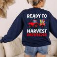 Back To School Teacher Farming Tractor Farmer Kids 100th Day Women's Sweatshirt Back Print Navy