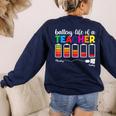 Battery Life Of a Teacher Shirt Thanksgiving Teacher Women's Sweatshirt Back Print Navy