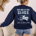 Blues Music Band Lover Vintage Guitar Teacher Blues Women's Sweatshirt Back Print Navy