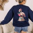Book Lover Cute Flamingo Reading Teacher Librarian Women Women's Sweatshirt Back Print Navy