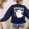 Books Halloween Librarian Teacher Reader Reading Book Lover Women's Sweatshirt Back Print Navy Books Halloween Librarian Teacher Reader Reading Book Lover Women's Sweatshirt Back Print Navy