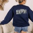 Bulldogs School Spirit Bulldog Pride Checkered Teacher Women's Sweatshirt Back Print Navy Bulldogs School Spirit Bulldog Pride Checkered Teacher Women's Sweatshirt Back Print Navy