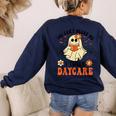 You Can't Scare Me I Teach Daycare Teacher Halloween Ghost Women's Sweatshirt Back Print Navy