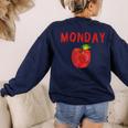 Caterpillar Friday Fruit Kindergarten Teacher Men Women Kids Women's Sweatshirt Back Print Navy Caterpillar Friday Fruit Kindergarten Teacher Men Women Kids Women's Sweatshirt Back Print Navy