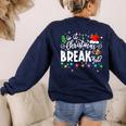 Is It Christmas Break Yet Teacher Xmas Light Santa Hat Women's Sweatshirt Back Print Navy Is It Christmas Break Yet Teacher Xmas Light Santa Hat Women's Sweatshirt Back Print Navy
