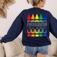 Colorful Crayon Kindergarten Team Tee For Teachers Students Men Women Kids Women's Sweatshirt Back Print Navy