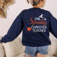 Computer Teacher Halloween Spooky Men Women Kids Women's Sweatshirt Back Print Navy