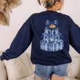 Coquette Bow Book Tree Merry Christmas Xmas Teacher Holiday Women's Sweatshirt Back Print Navy