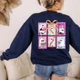 Coquette Bow Spooky Teacher Ghost Halloween Trick Or Teach Women's Sweatshirt Back Print Navy Coquette Bow Spooky Teacher Ghost Halloween Trick Or Teach Women's Sweatshirt Back Print Navy