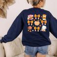 Coquette Bow Teacher Thanksgiving Fall Autumn Girls Women Women's Sweatshirt Back Print Navy