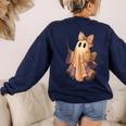 Coquette Music Note Patchwork Ghost Music Teacher Halloween Women's Sweatshirt Back Print Navy Coquette Music Note Patchwork Ghost Music Teacher Halloween Women's Sweatshirt Back Print Navy