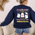Creepin It Real With Kindergarten Monsters Halloween Teacher Women's Sweatshirt Back Print Navy Creepin It Real With Kindergarten Monsters Halloween Teacher Women's Sweatshirt Back Print Navy
