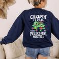 Creepin It Real Monster School Preschool Teacher Halloween Women's Sweatshirt Back Print Navy