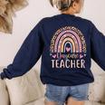 Cute Daycare Teacher Rainbow Leopard Print Childcare Worker Women's Sweatshirt Back Print Navy