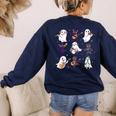 Cute Ghost Cat Playing Musical Halloween Music Teacher Women's Sweatshirt Back Print Navy Cute Ghost Cat Playing Musical Halloween Music Teacher Women's Sweatshirt Back Print Navy