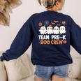 Cute Ghosts Pre-K Boo Crew Teachers Halloween Party Team For Men Women Kids Women's Sweatshirt Back Print Navy
