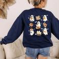 Cute Ghosts Reading Book Bookworm Halloween History Teacher Women's Sweatshirt Back Print Navy Cute Ghosts Reading Book Bookworm Halloween History Teacher Women's Sweatshirt Back Print Navy