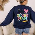 Cute Hello Second Grade Back To School Coquette Teacher Girl Women's Sweatshirt Back Print Navy