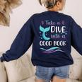 Cute Mermaid Librarian Teacher Dive Into A Good Book Reading Women's Sweatshirt Back Print Navy Cute Mermaid Librarian Teacher Dive Into A Good Book Reading Women's Sweatshirt Back Print Navy