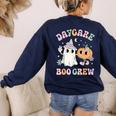 Daycare Boo Crew Groovy Halloween Floral Ghost Kid Teacher Women's Sweatshirt Back Print Navy