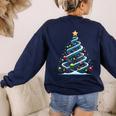 DNA Helix Christmas Tree Scientist Biology Science Teacher Women's Sweatshirt Back Print Navy