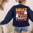 What Are We Doing Today Halloween PE Spooky Teacher Women's Sweatshirt Back Print Navy
