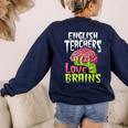 English Teachers Love Brains Zombie Teacher School Halloween Women's Sweatshirt Back Print Navy English Teachers Love Brains Zombie Teacher School Halloween Women's Sweatshirt Back Print Navy