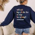 ESL Teacher ESOL Student Cute Retro Back To School First Day Women's Sweatshirt Back Print Navy