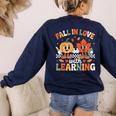 Fall In Love With Learning Shirt Autumn Thanksgiving Teacher Women's Sweatshirt Back Print Navy