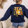 Fall Teacher Pumpkin Coquette Bow Autumn Classroom Women's Sweatshirt Back Print Navy Fall Teacher Pumpkin Coquette Bow Autumn Classroom Women's Sweatshirt Back Print Navy