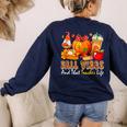 Fall Vibes Costume Teacher Thanksgiving Leopard Gnome Women's Sweatshirt Back Print Navy Fall Vibes Costume Teacher Thanksgiving Leopard Gnome Women's Sweatshirt Back Print Navy