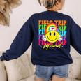 Field Trip Squad Groovy Field Day Smile Face Teacher Tie Dye Women's Sweatshirt Back Print Navy Field Trip Squad Groovy Field Day Smile Face Teacher Tie Dye Women's Sweatshirt Back Print Navy