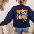 First Grade Dream Retro Team Fall Halloween Spooky Teachers Women's Sweatshirt Back Print Navy First Grade Dream Retro Team Fall Halloween Spooky Teachers Women's Sweatshirt Back Print Navy