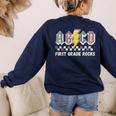First Grade Rocks Teachers Back To School ABCD Rock Students Women's Sweatshirt Back Print Navy First Grade Rocks Teachers Back To School ABCD Rock Students Women's Sweatshirt Back Print Navy