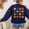 Folk Art Pumpkins Teacher Nurses Admin Witch Halloween Cute Women's Sweatshirt Back Print Navy