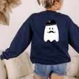 French Teacher Halloween Bonjour Ghost Women's Sweatshirt Back Print Navy French Teacher Halloween Bonjour Ghost Women's Sweatshirt Back Print Navy