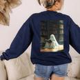 Ghost Library Halloween Book Reading Books Lover Teacher Women's Sweatshirt Back Print Navy