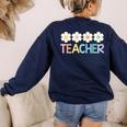 Groovy Teacher Cute Daisy Flower Retro Back To School Women's Sweatshirt Back Print Navy Groovy Teacher Cute Daisy Flower Retro Back To School Women's Sweatshirt Back Print Navy