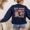 Half Teacher Half Iced Coffee Back To School Women's Sweatshirt Back Print Navy Half Teacher Half Iced Coffee Back To School Women's Sweatshirt Back Print Navy