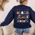 Halloween Library Ghost Books Teacher Spooky Trick Or Teach Women's Sweatshirt Back Print Navy Halloween Library Ghost Books Teacher Spooky Trick Or Teach Women's Sweatshirt Back Print Navy