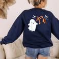 Halloween Music Note Ghost Teacher Fall Musical Instrument Women's Sweatshirt Back Print Navy