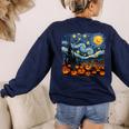Halloween Pumpkin Starry Night Van Gogh Art Teacher Women's Sweatshirt Back Print Navy Halloween Pumpkin Starry Night Van Gogh Art Teacher Women's Sweatshirt Back Print Navy
