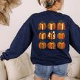 Halloween Teacher Fall Book Pumpkin Retro Reading Women's Sweatshirt Back Print Navy Halloween Teacher Fall Book Pumpkin Retro Reading Women's Sweatshirt Back Print Navy